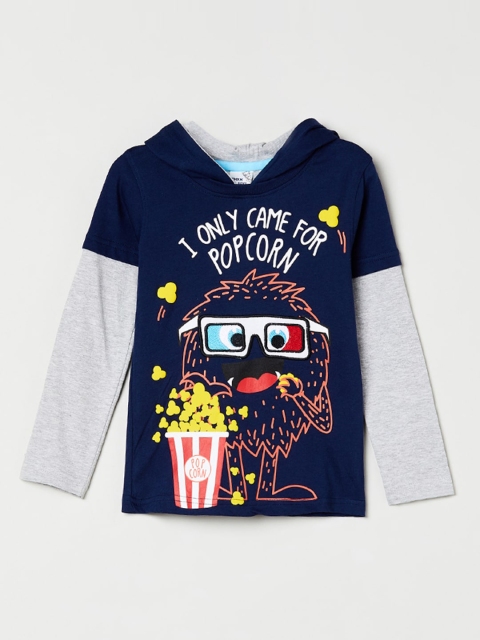 max Boys Blue Printed Hood T-shirt