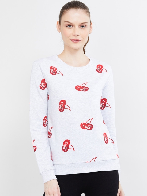 max Women Grey & Red Printed Sweatshirt