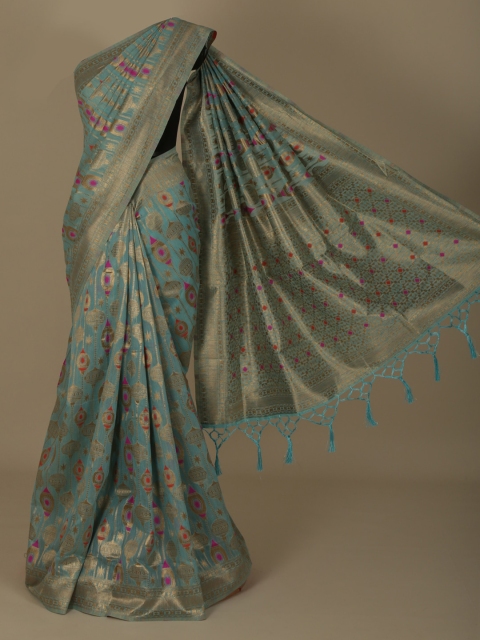 Pothys Blue & Red Jute Silk Woven Design Saree