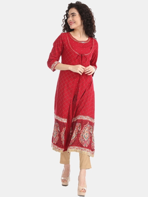 Anahi Women Maroon Woven Design Anarkali Kurta
