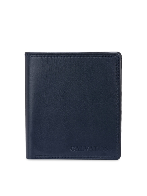 Calvadoss Men Blue Solid Genuine Leather Two Fold Sustainable Wallet