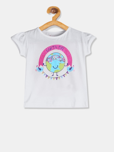 Donuts Girls White Printed Round Neck T-shirt