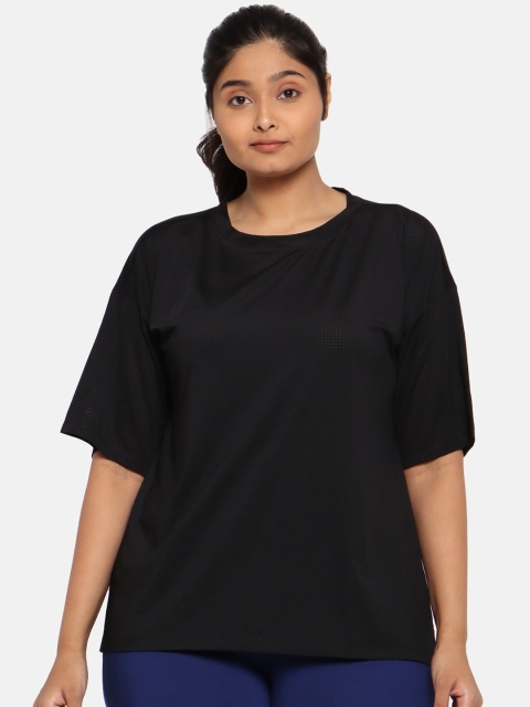 The Pink Moon Women Black Solid Round Neck T-shirt