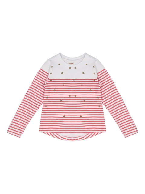 RAINE AND JAINE Girls Pink & Off-White Striped Round Neck T-shirt