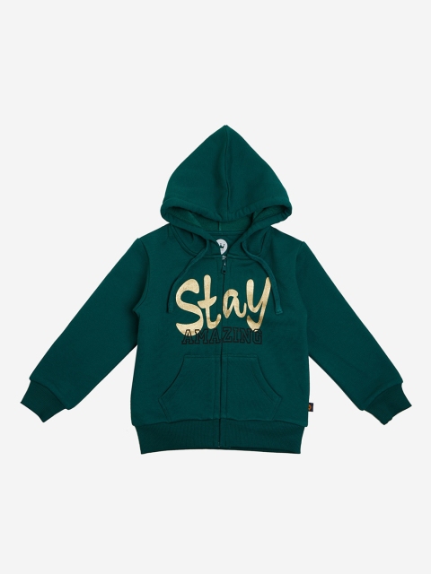 VITAMINS Girls Green Printed Hooded Sweatshirt