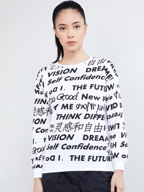 max Women White & Black Printed Sweatshirt