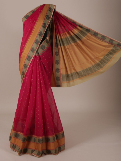 Pothys Pink & Yellow Silk Cotton Woven Design Saree