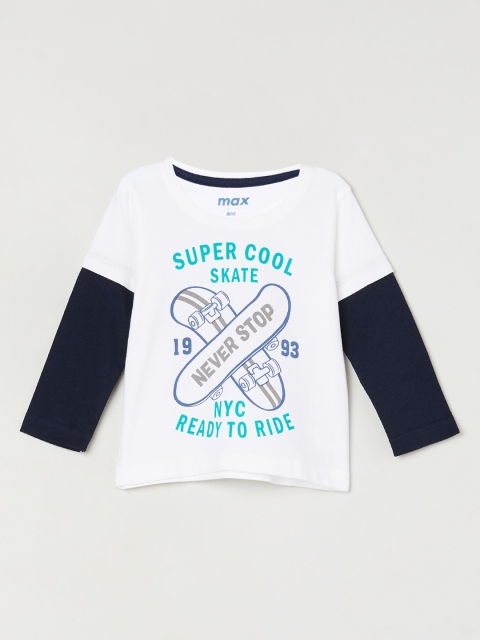 max Boys White Printed Round Neck T-shirt