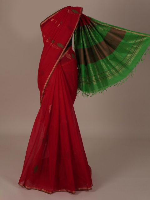 Pothys Red & Green Silk Cotton Printed Saree