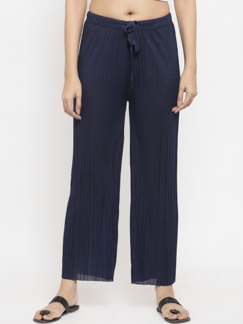 NEUDIS Women Navy Blue Solid Straight Fit Palazzos