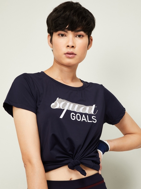 Kappa Women Navy Blue Printed Round Neck T-shirt