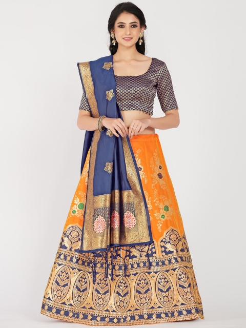 MIMOSA Women Navy Blue & Orange Embroidered Semi-Stitched Lehenga With Unstitched Blouse & Dupatta
MIMOSA Women Navy Blue & Orange Embroidered Semi-Stitched Lehenga With Unstitched Blouse & Dupatta