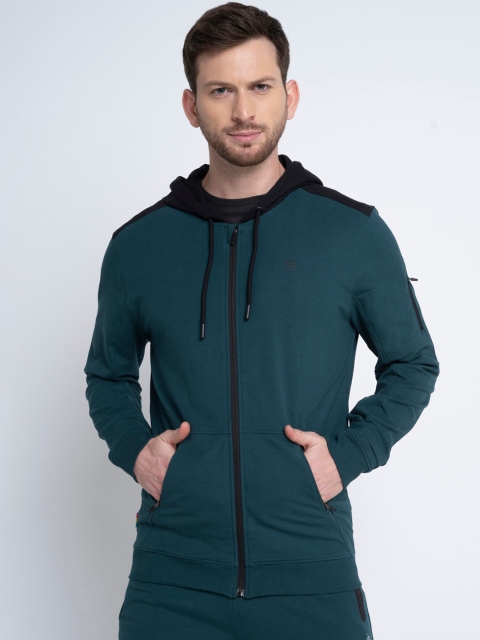 Cultsport Men Green Solid Hooded Sweatshirt