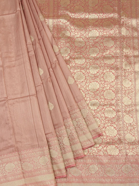 Vijayalakshmi Silks Peach & Gold Pure Silk Printed Tussar Saree