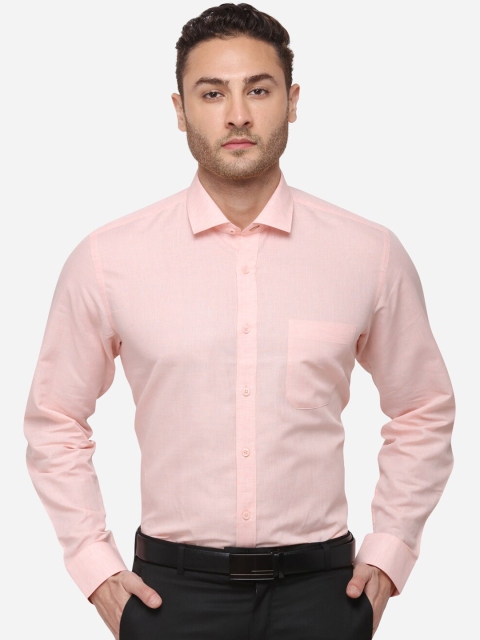 JADE BLUE Men Peach-Coloured Regular Fit Solid Semiformal Shirt