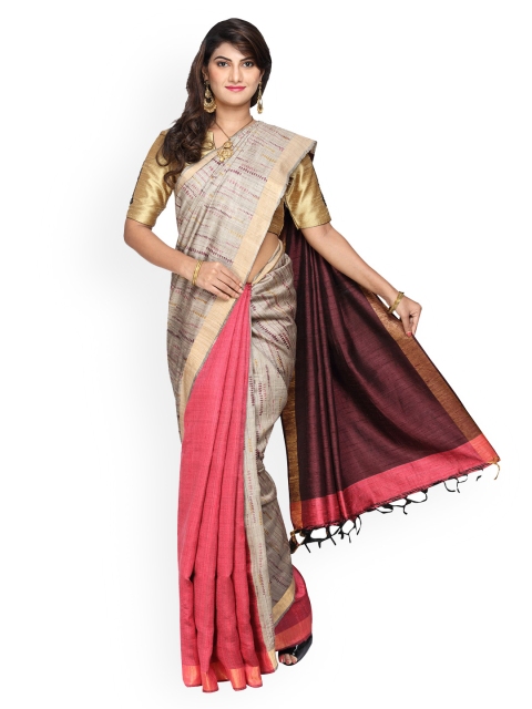 Vijayalakshmi Silks Beige & Brown Pure Silk Woven Design Tussar Saree