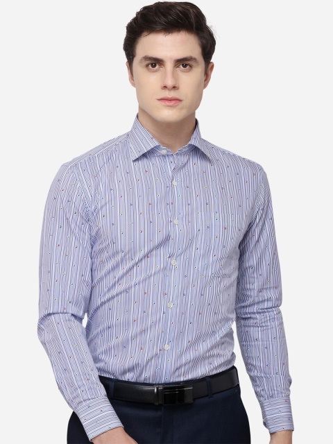 JADE BLUE Men Blue & Off-White Slim Fit Striped Formal Shirt