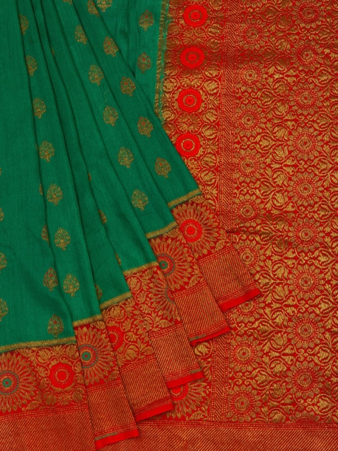 Vijayalakshmi Silks Red & Green Pure Silk Printed Tussar Saree