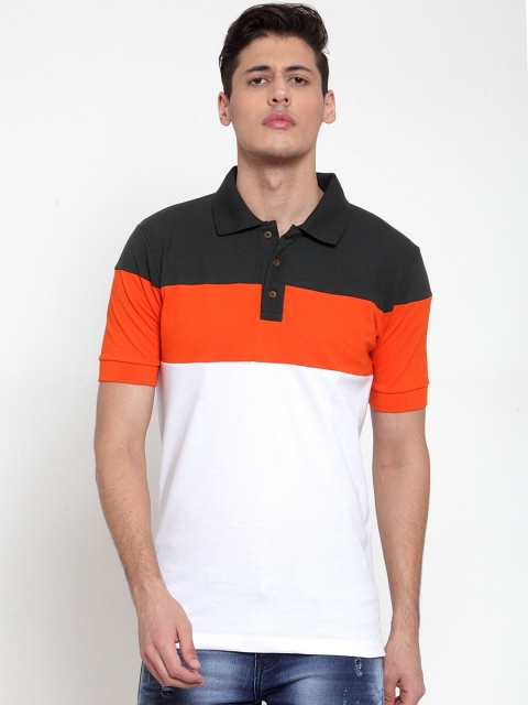 Kalt Men Orange Colourblocked Polo Collar T-shirt