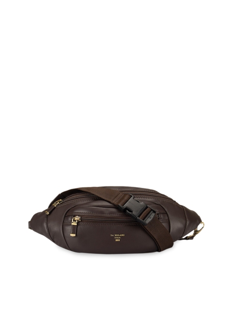 Da Milano Brown Solid Leather Waist Pouch, Coffee brown