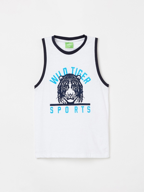 Bossini Boys White Printed Round Neck T-shirt