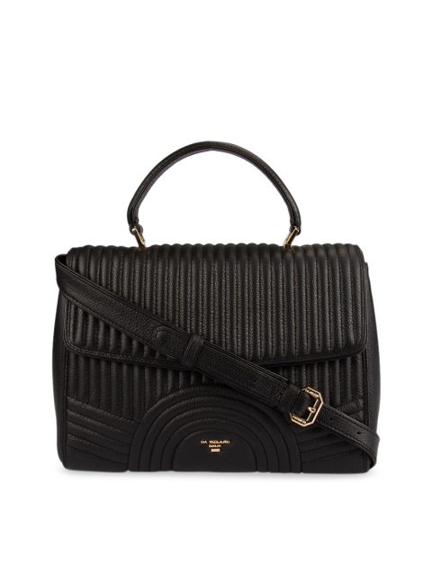 Da Milano Black Textured Leather Handheld Bag