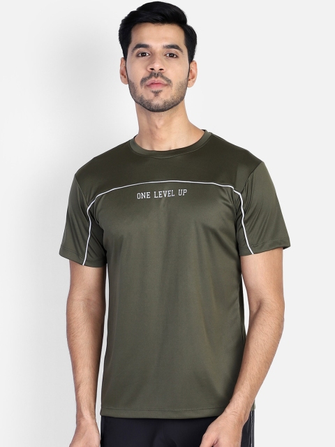 Yuuki Men Olive Green Printed Round Neck T-shirt