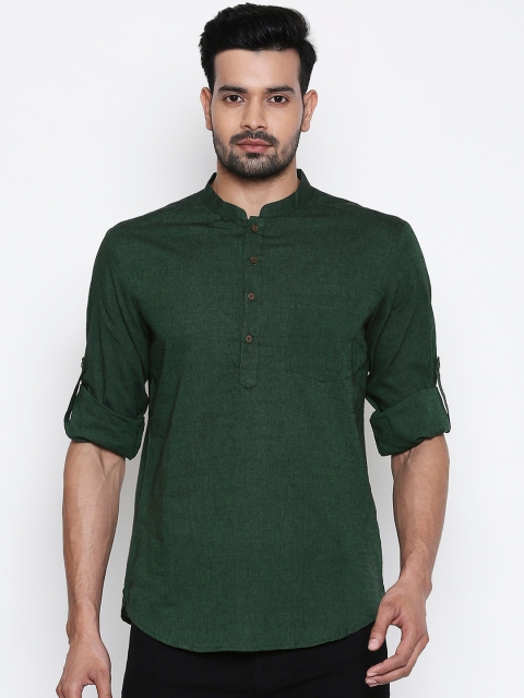 indus route by Pantaloons Men Green Solid Straight Kurta