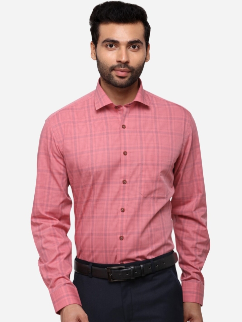 JADE BLUE Men Pink Regular Fit Checked Formal Shirt