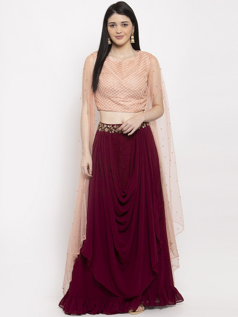 KHALOM Peach-Coloured Semi-Stitched Lehenga with Blouse
KHALOM Peach-Coloured Semi-Stitched Lehenga with Blouse