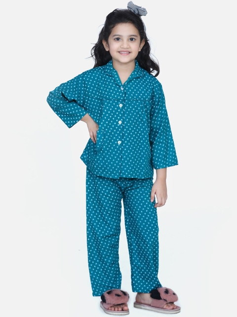 KID1 Girls Green Printed Night suit
