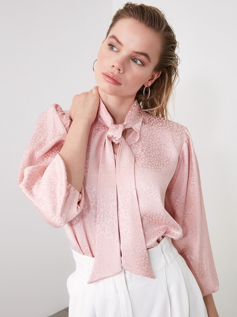 TRENDYOL COLLECTION Women Pink Self Design Shirt Style Top