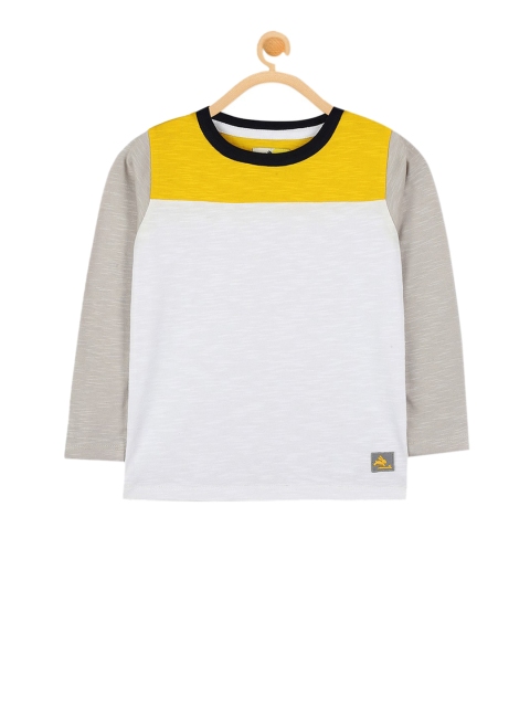 Cherry Crumble Kids White & Yellow Colourblocked Round Neck T-shirt