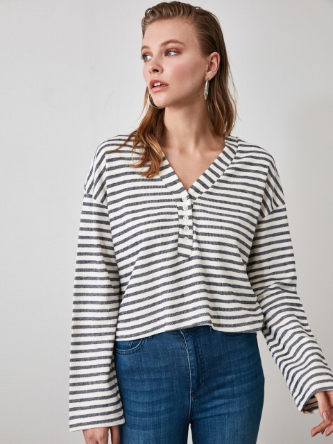 TRENDYOL COLLECTION Women Navy Blue Striped Top