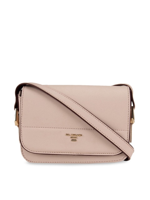 Da Milano Peach-Coloured Solid Leather Sling Bag