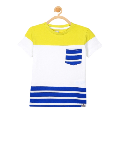Cherry Crumble Unisex Kids Yellow & White Colourblocked Round Neck T-shirt