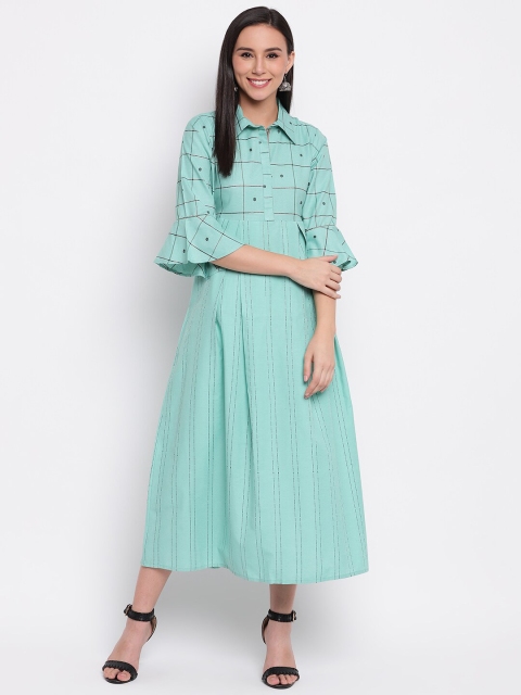 Shakumbhari Women Turquoise Blue Self Design Shirt Dress