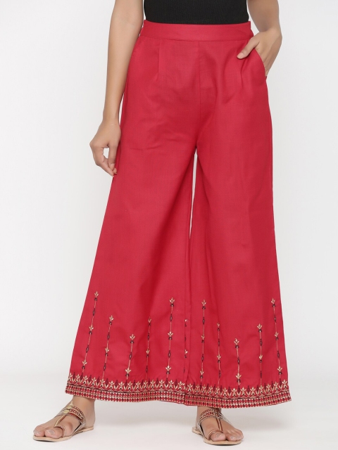 RANGMAYEE Women Red Hem Design Flared Palazzos