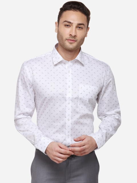 JADE BLUE Men White & Grey Regular Fit Printed Formal Shirt