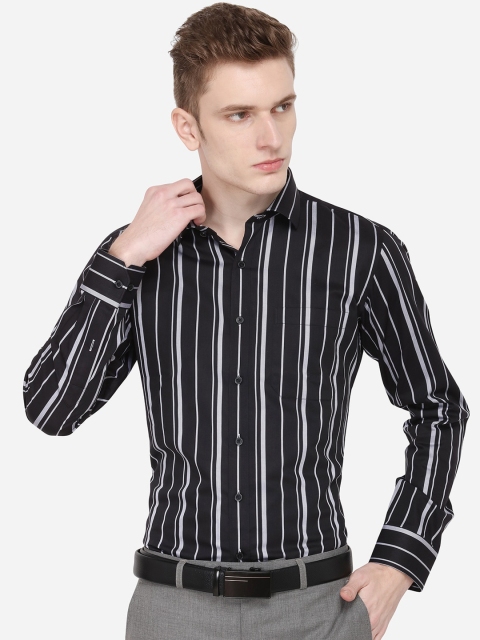 JADE BLUE Men Black & White Slim Fit Striped Formal Shirt