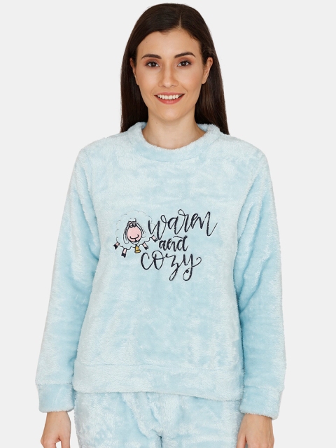 Zivame Women Blue Printed Sweatshirt