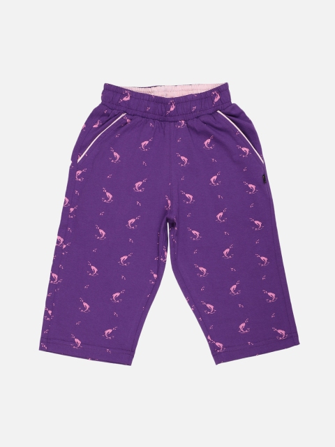 PROTEENS Girls Violet & Pink Dolphin Print 3/4th Lounge Pants