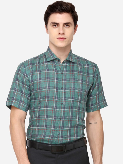 JADE BLUE Men Blue & Green Regular Fit Checked Casual Shirt