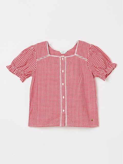 Bossini Girls Red Checked Pure Cotton Top
