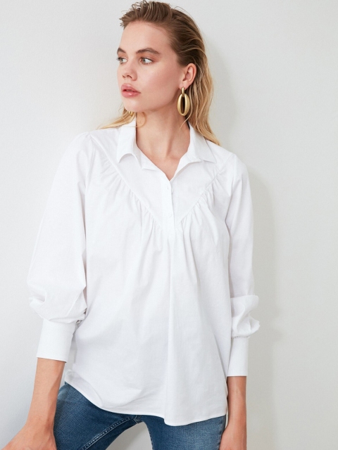 TRENDYOL COLLECTION Women White Solid Shirt Style Top