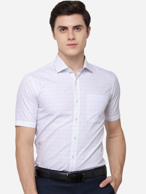 JADE BLUE Men White & Grey Regular Fit Checked Formal Shirt