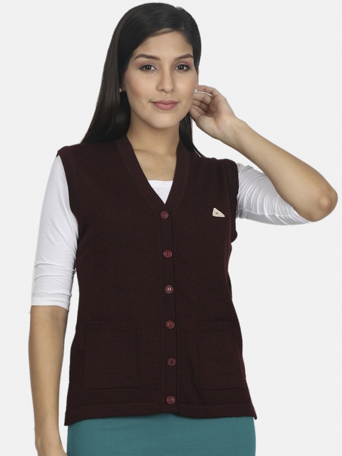 Monte Carlo Women Maroon Solid Cardigan Sweater