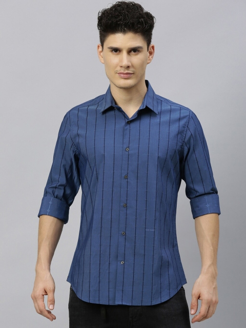 RARE RABBIT Men Blue Tailored Fit Striped Casual Shirt