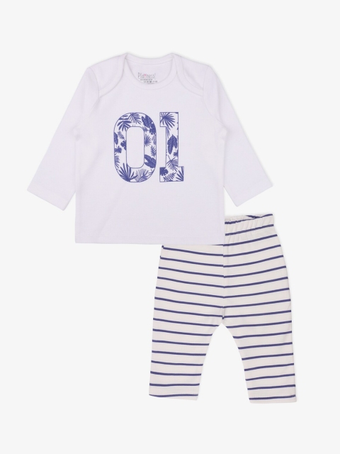 PLAYNESS Kids White & Black Printed Night Suit