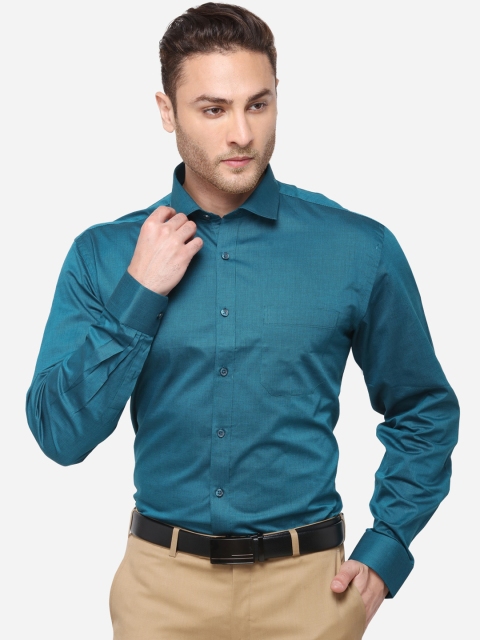 JADE BLUE Men Green Regular Fit Solid Formal Shirt